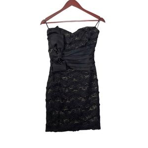 Mystic Black Beige Lace Strapless Mini Dress